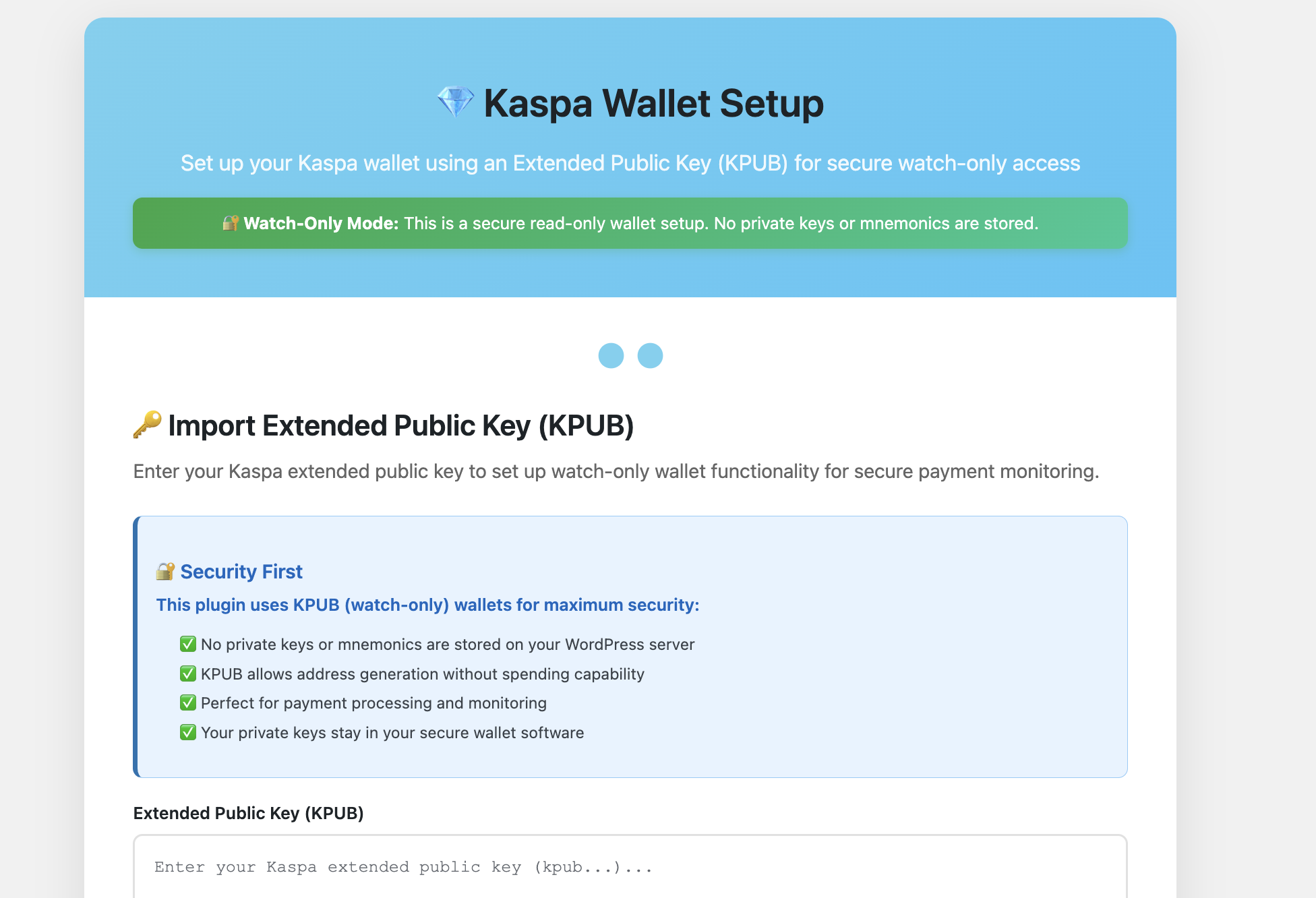 KaspaWoo wallet setup: import Extended Public Key (KPUB) for secure Kaspa payments